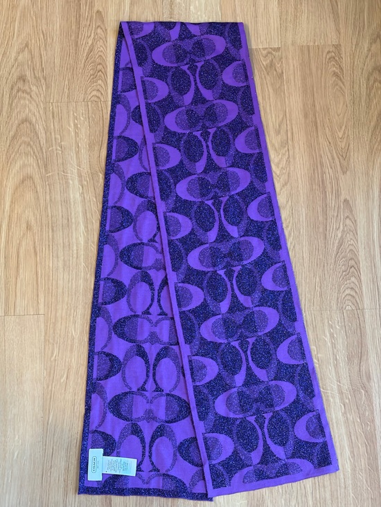 Coach Accessories - Coach Purple Wool Blend Metallic Reversible Monogram Scarf